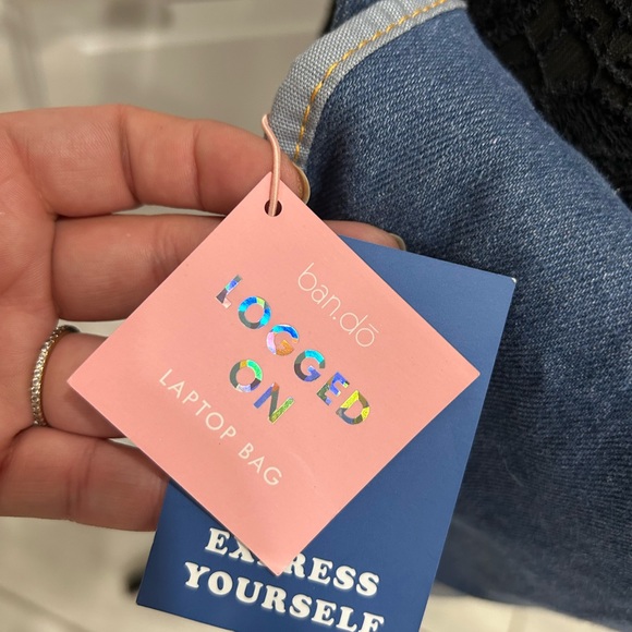 NEW Y2K 90’s Denim Two Tone Logged On Laptop Bag Crossbody Flap w/Removable … - Picture 5 of 7